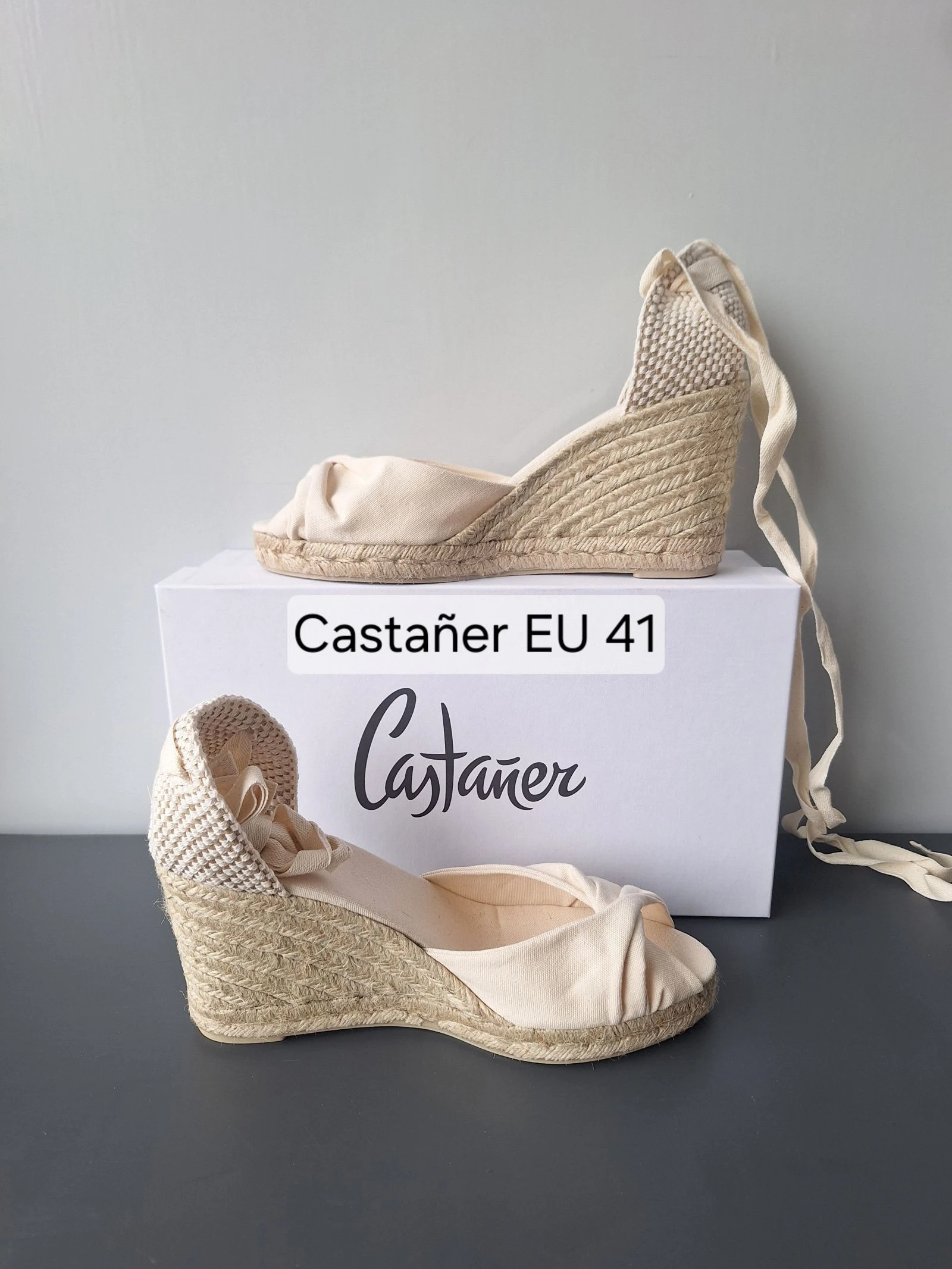 Castañer crème espadrilles sleehakken met strikkoord 41